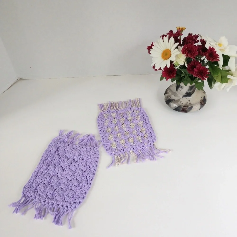 Coaster Set Hand Crafted Crochet Purple Lavender Gray Cotton